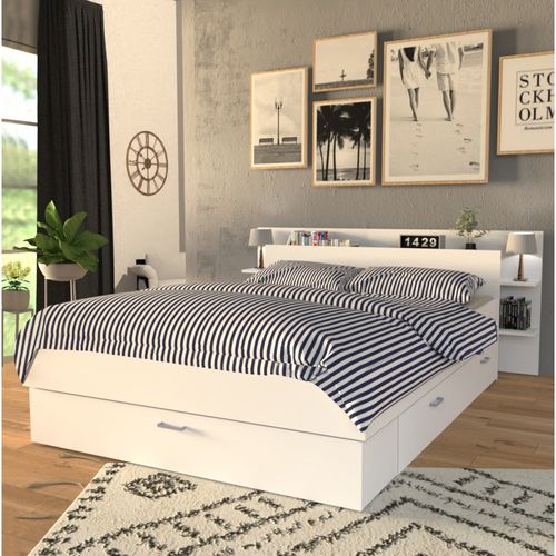 Lit Samba 140x190cm + Tête De Lit + 2 Tiroirs / Blanc