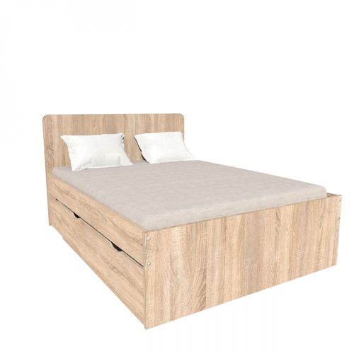 Lit Double Zenia 140x190 + 2 Chevets + 2 Tiroirs / Décor Chêne Blanchi