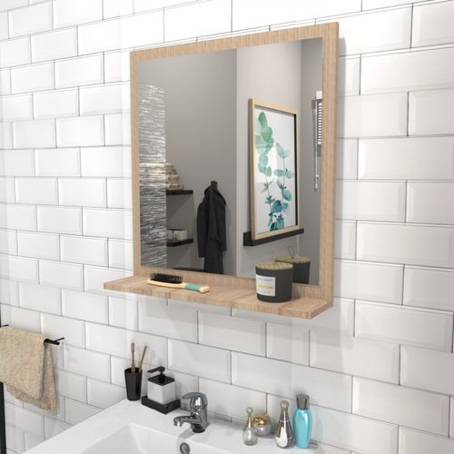 Meuble Sous Vasque Malaga 60 Cm + Vasque + Miroir + Colonne / Chêne Blanchi