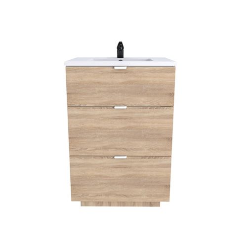 Meuble Sous-vasque 3 Tiroirs Marbella 60 Cm + Vasque + Miroir / Décor Chêne Blanchi
