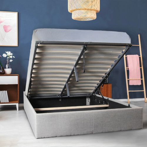 Lit Coffre 160x200 Sommier Inclus Mily Gris Clair