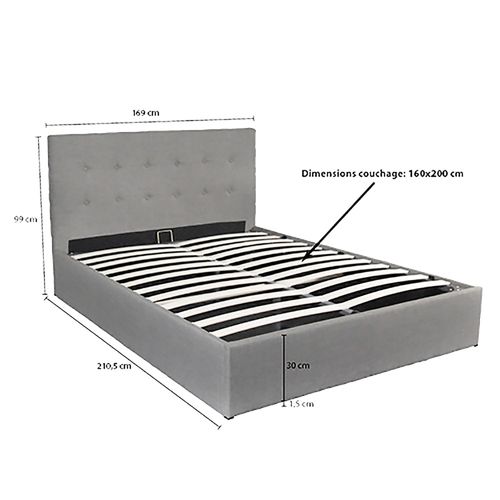 Lit Coffre 160x200 Sommier Inclus Mily Gris Clair