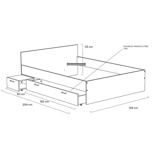 Lit Twist 160x200 + 1 Chevet + 1 Tiroir / Blanc