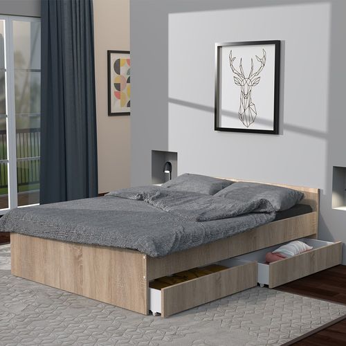 Lit 160x200 Cm Kappa+ 2 Tiroirs / Chêne Blanchi