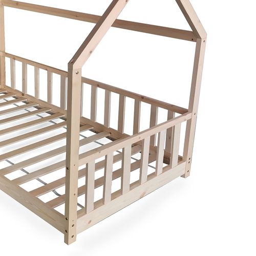 Lit Cabane Kiwi 90x190 + 1 Sommier + Barrière /naturel