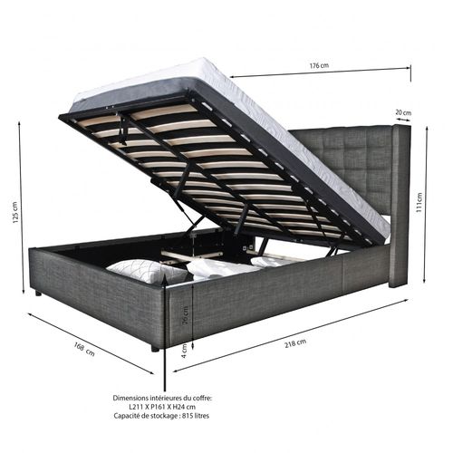 Lit Coffre Wembley 160x200 + 1 Sommier / Gris Foncé