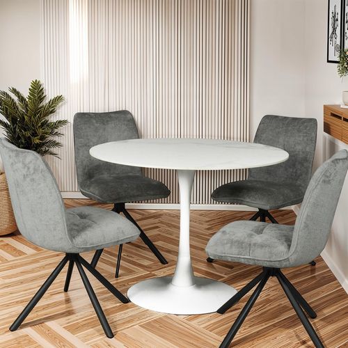 Table à Manger Ronde Isa En Pierre, 4/5personnes, D.100 Cm/ Blanc