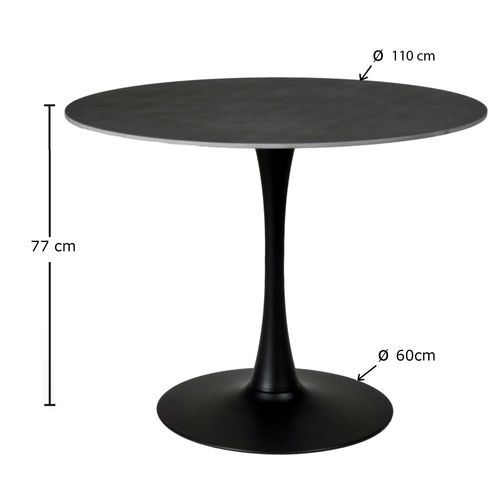 Table à Manger Ronde Isa En Pierre, 4/5personnes, D.110 Cm/ Noire