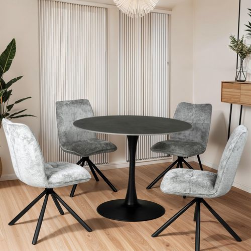 Table à Manger Ronde Isa En Pierre, 4/5personnes, D.110 Cm/ Noire