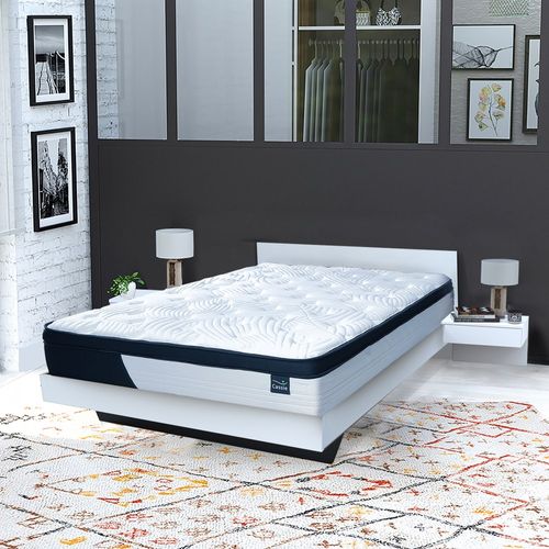 Lit Cool 140x190 Cm + 2 Chevets + Sommier + Matelas Cassie / Blanc