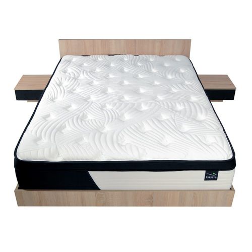 Lit Cool 140x190 Cm + 2 Chevets + Sommier + Matelas Cassie / Décor Chêne Blanchi et Noir