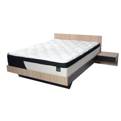 Lit Cool 140x190 Cm + 2 Chevets + Sommier + Matelas Cassie / Décor Chêne Blanchi et Noir