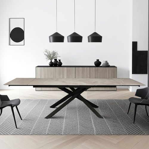 Table à Manger Extensible En Pierre Osiris - 180x90cm + 2 Allonges De 50cm - 12 Personnes - Gris