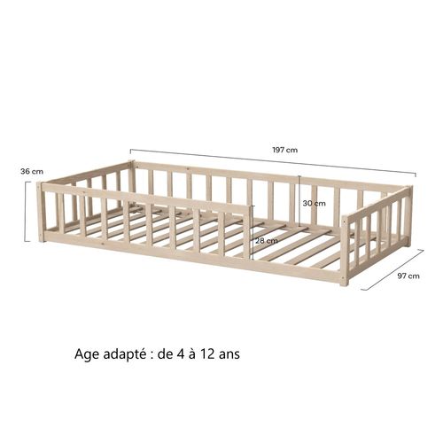 Lit Nino 90x190 + 1 Sommier + Barrière / Naturel