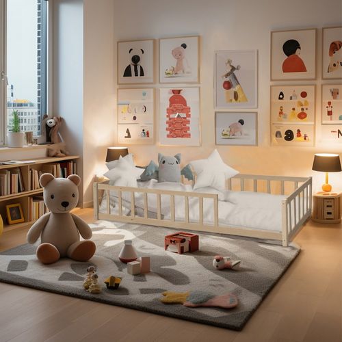 Lit Nino 90x190 + 1 Sommier + Barrière / Naturel