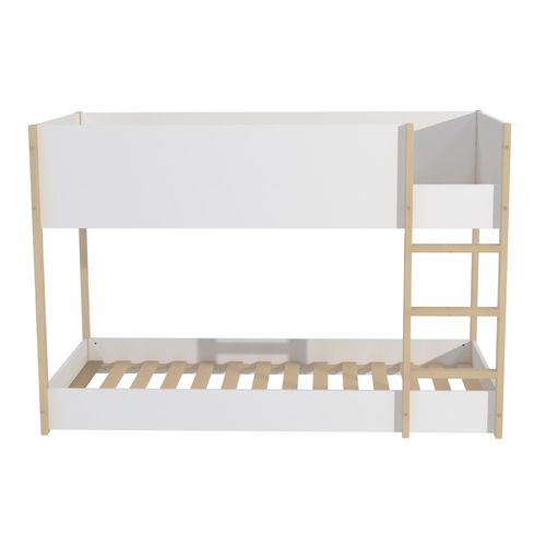 Lit Superpose 90x190 Bob + 2 Sommiers / Blanc Et Bois Clair