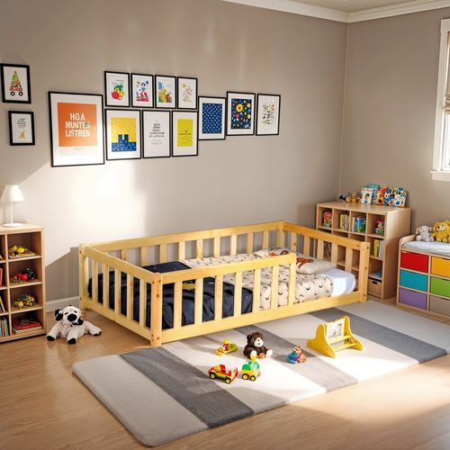 Lit Nino 70x140 + 1 Sommier + Barrière / Naturel