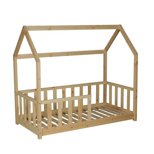 Lit Cabane Kiwi 70x140 + 1 Sommier + Barrière /naturel