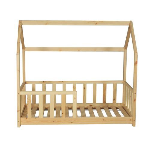 Lit Cabane Kiwi 70x140 + 1 Sommier + Barrière /naturel