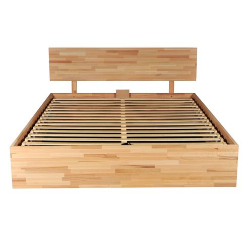 Lit Coffre 160x200cm Milo Avec Tête De Lit + Sommier/ Hêtre Massif Huilé