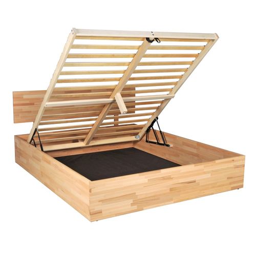 Lit Coffre 160x200cm Milo Avec Tête De Lit + Sommier/ Hêtre Massif Huilé