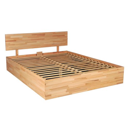 Lit Coffre 160x200cm Milo Avec Tête De Lit + Sommier/ Hêtre Massif Huilé