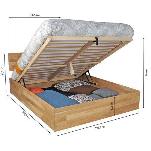 Lit Coffre 180x200cm Milo Avec Tête De Lit + Sommier/ Chêne Massif Huilé