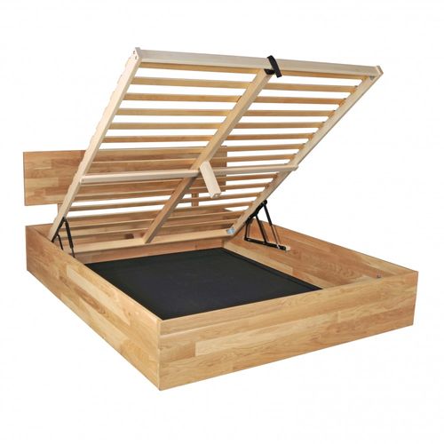 Lit Coffre 180x200cm Milo Avec Tête De Lit + Sommier/ Chêne Massif Huilé