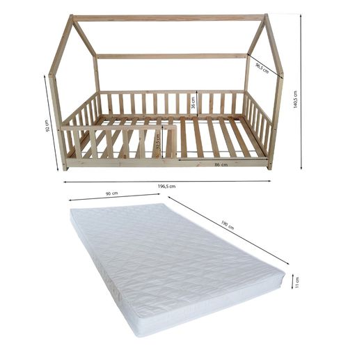 Lit Cabane Kiwi 90x190 Avec Sommier Et Matelas /naturel