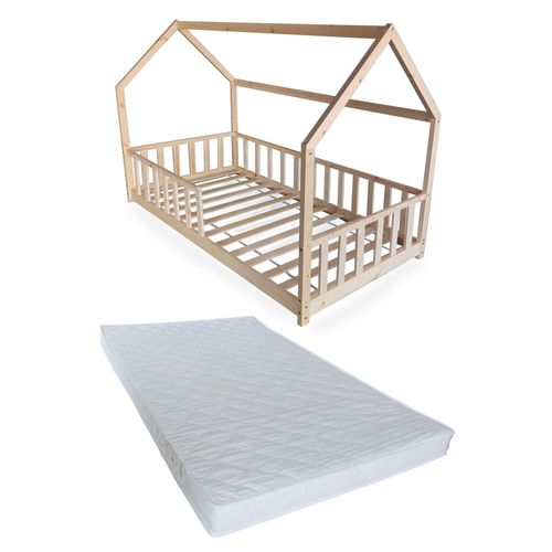 Lit Cabane Kiwi 90x190 Avec Sommier Et Matelas /naturel
