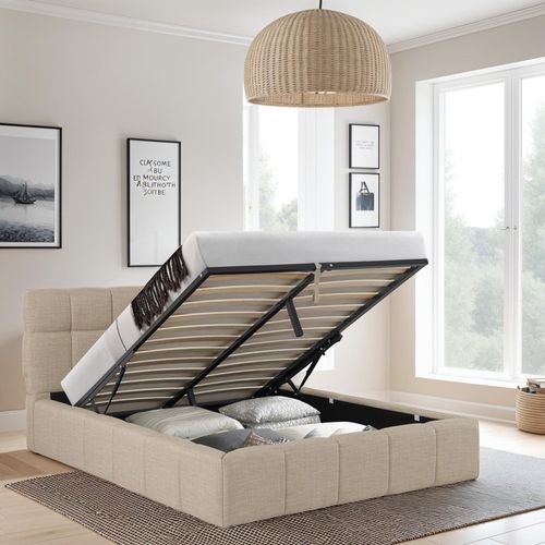 Lit Coffre 160x200 Cm Elias + Sommier / Beige