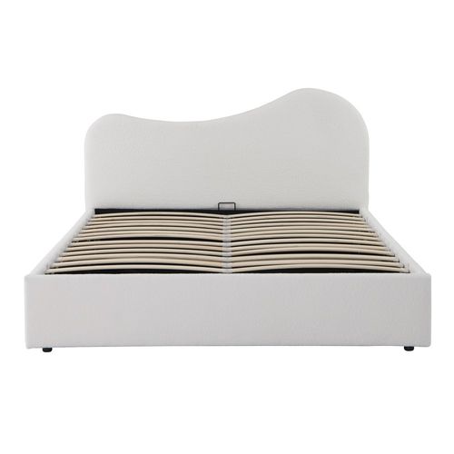 Lit Coffre 140x190 Cm Cocoon+ Sommier / Tissu Bouclette Blanc