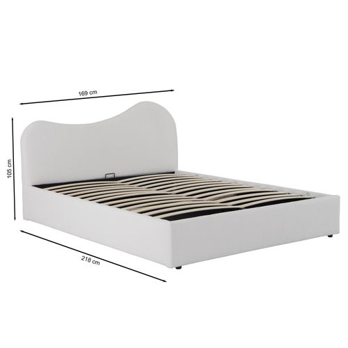 Lit Coffre 160x200 Cm Cocoon+ Sommier / Tissu Bouclette Blanc