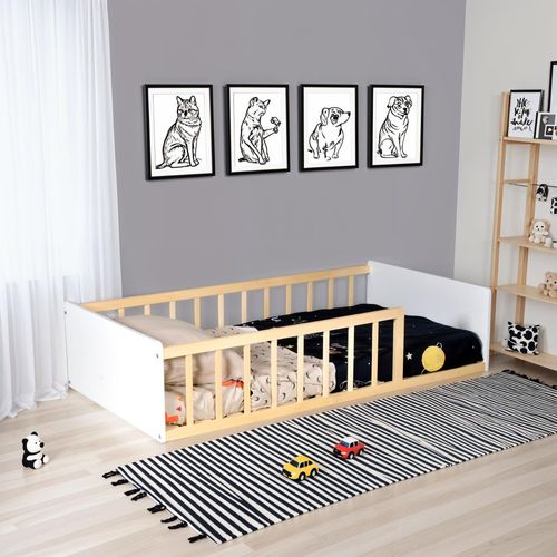 Lit 80x160 Pilou Avec Sommier / Blanc Et Naturel