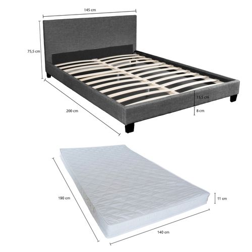 Ensemble Matelas + Lit 140x190 Dublin / Gris Foncé