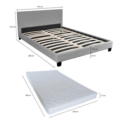 Ensemble Matelas + Lit 140x190 Dublin / Gris Clair