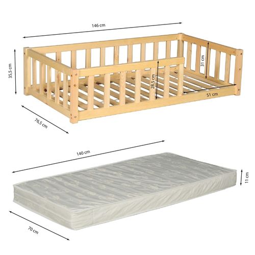 Lit Nino 70x140 Avec Sommier Et Matelas / Naturel