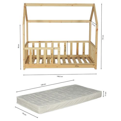 Lit Cabane Kiwi 70x140 Avec Sommier Et Matelas /naturel