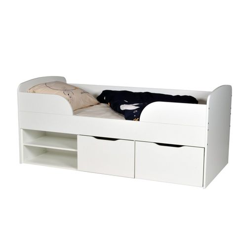 Lit Mi-hauteur 90x190 Cm Elio Avec Sommier Et Rangements / Blanc