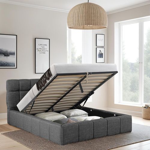 Lit Coffre 140x190 Cm Elias + Sommier / Gris Foncé