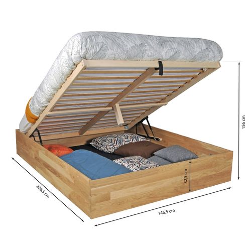 Lit Coffre 140x200cm Ben + Sommier/ Chêne Massif Huilé