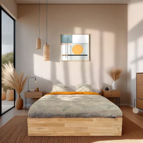 Lit Coffre 140x200cm Ben + Sommier/ Chêne Massif Huilé