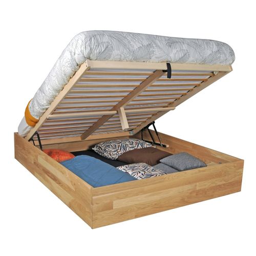 Lit Coffre 140x200cm Ben + Sommier/ Chêne Massif Huilé