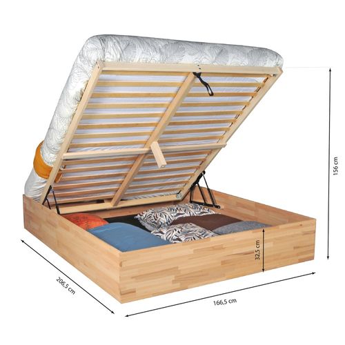 Lit Coffre 160x200cm Ben + Sommier/ Hêtre Massif Huilé