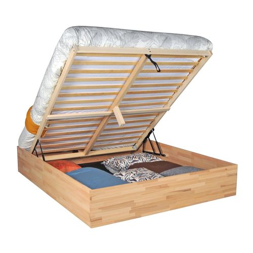 Lit Coffre 120x200cm Ben + Sommier/ Hêtre Massif Huilé