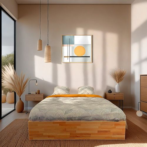 Lit Coffre 120x200cm Ben + Sommier/ Hêtre Massif Huilé