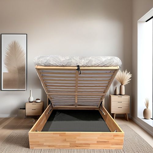 Lit Coffre 120x200cm Ben + Sommier/ Hêtre Massif Huilé