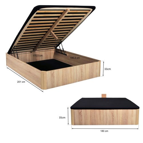 Lit Coffre Spiro 180x200cm + 1 Sommier / Décor Chêne Blanchi