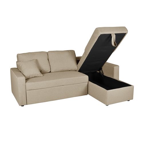 Canapé D'angle Odeon Convertible, Coffre Et Réversible / Beige