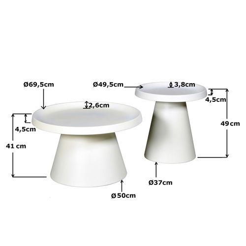 Lot De 2 Tables Basses Rondes Lotus/ Blanc